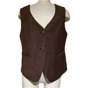 Coldwater Creek Brown Tweed Vest Sz 10 M Button Up Academia Peplum Waistcoat